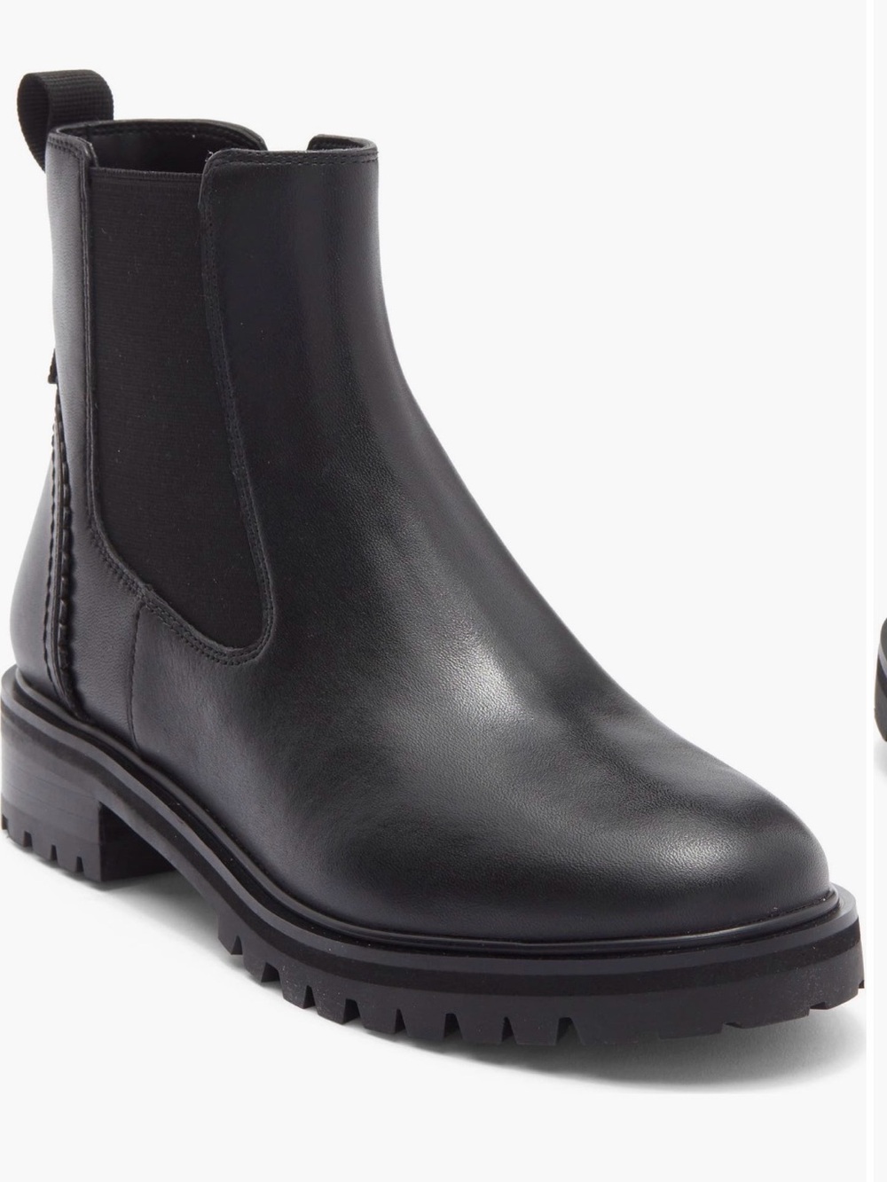 Kate Spade Estelle lug sole Chelsea boot black leather scalloped detail 8 NEW